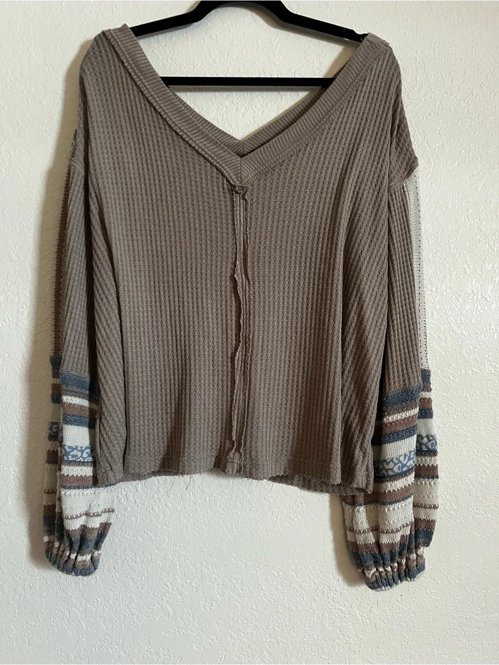 Free People Copenhagen Thermal long sleeve top in a soft beige (XS)